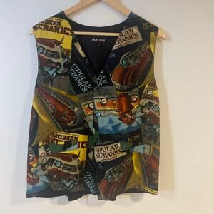 SILK CLUB Sz L 100% Silk Antique Car Graphic Pockets Made USA Men’s Adjustable